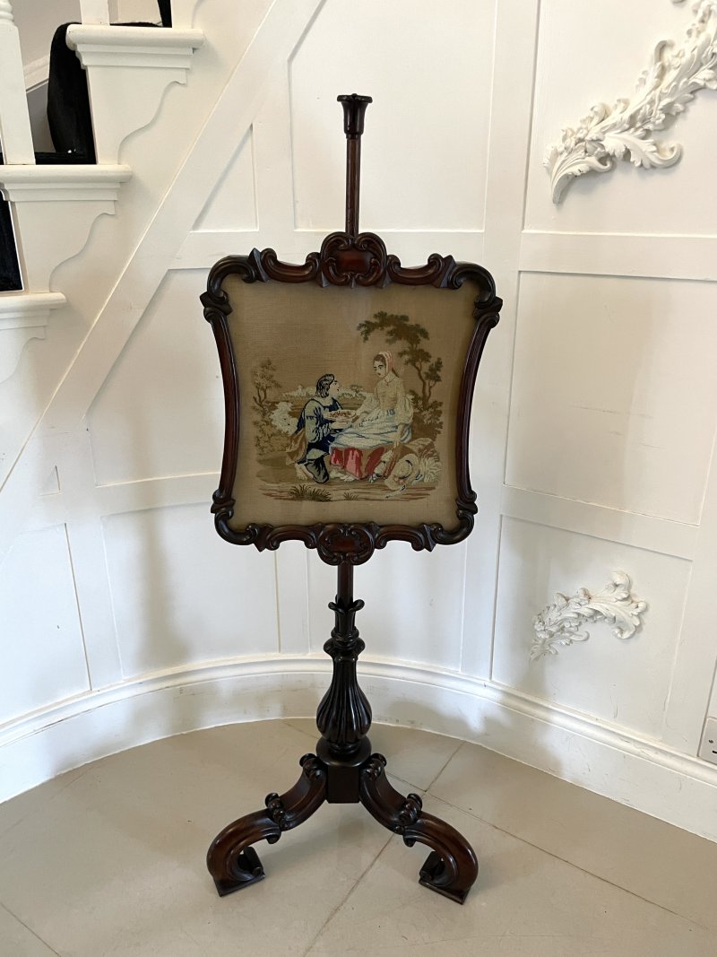 Antique Victorian Quality Carved Rosewood Pole Screen